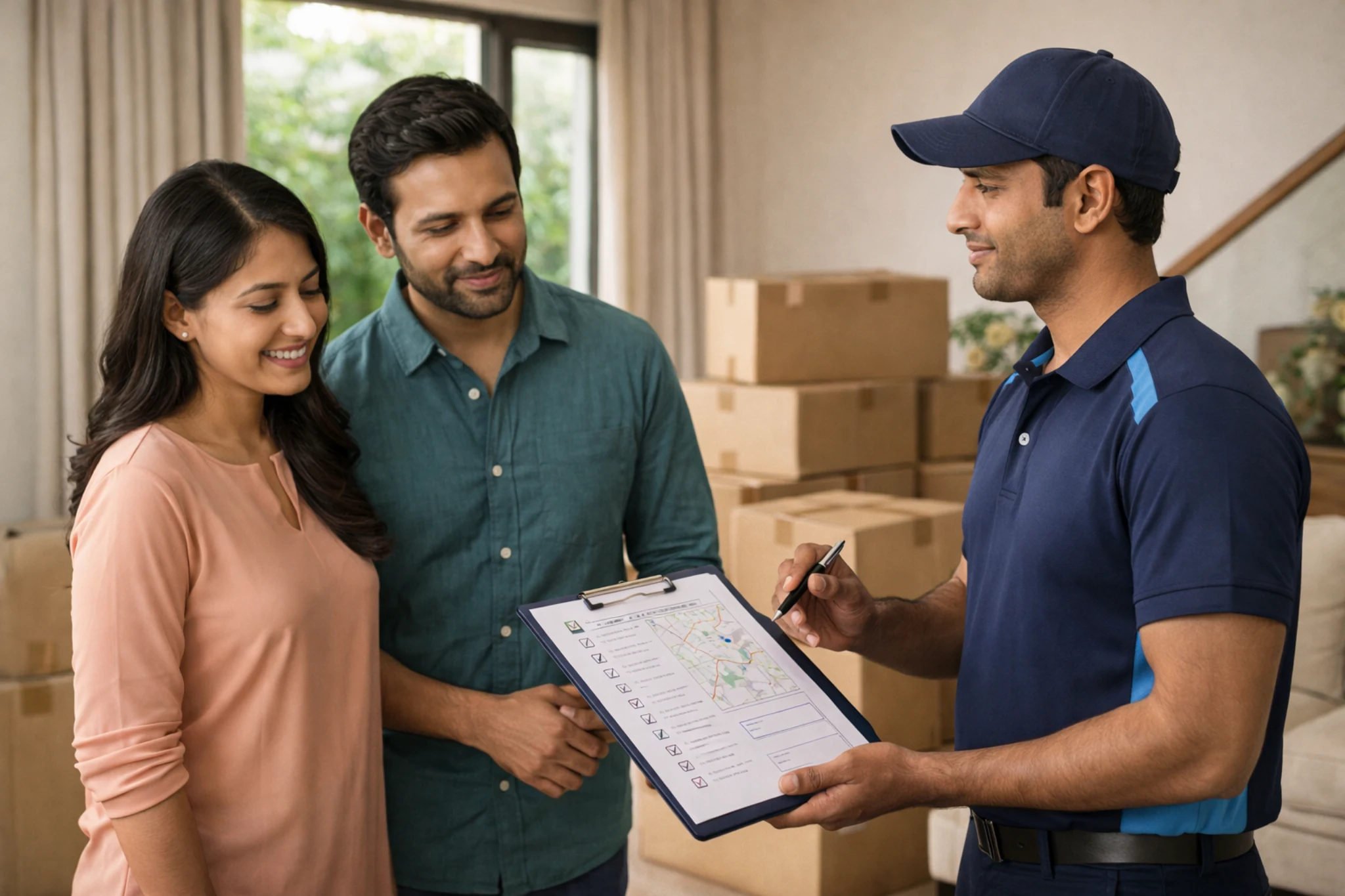 ShiftingsCart team reviewing moving details with customers before starting a home move.