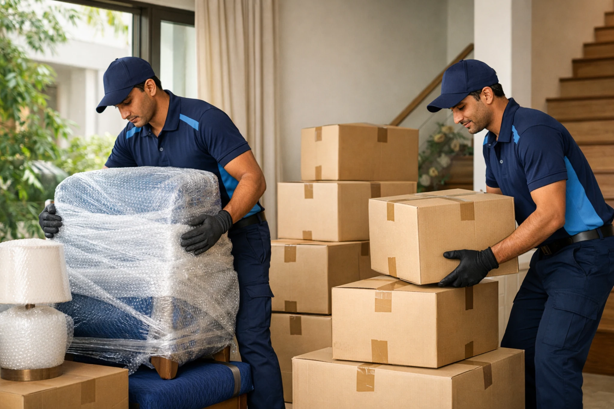 ShiftingsCart team carefully packing furniture and boxes inside a home before the move.